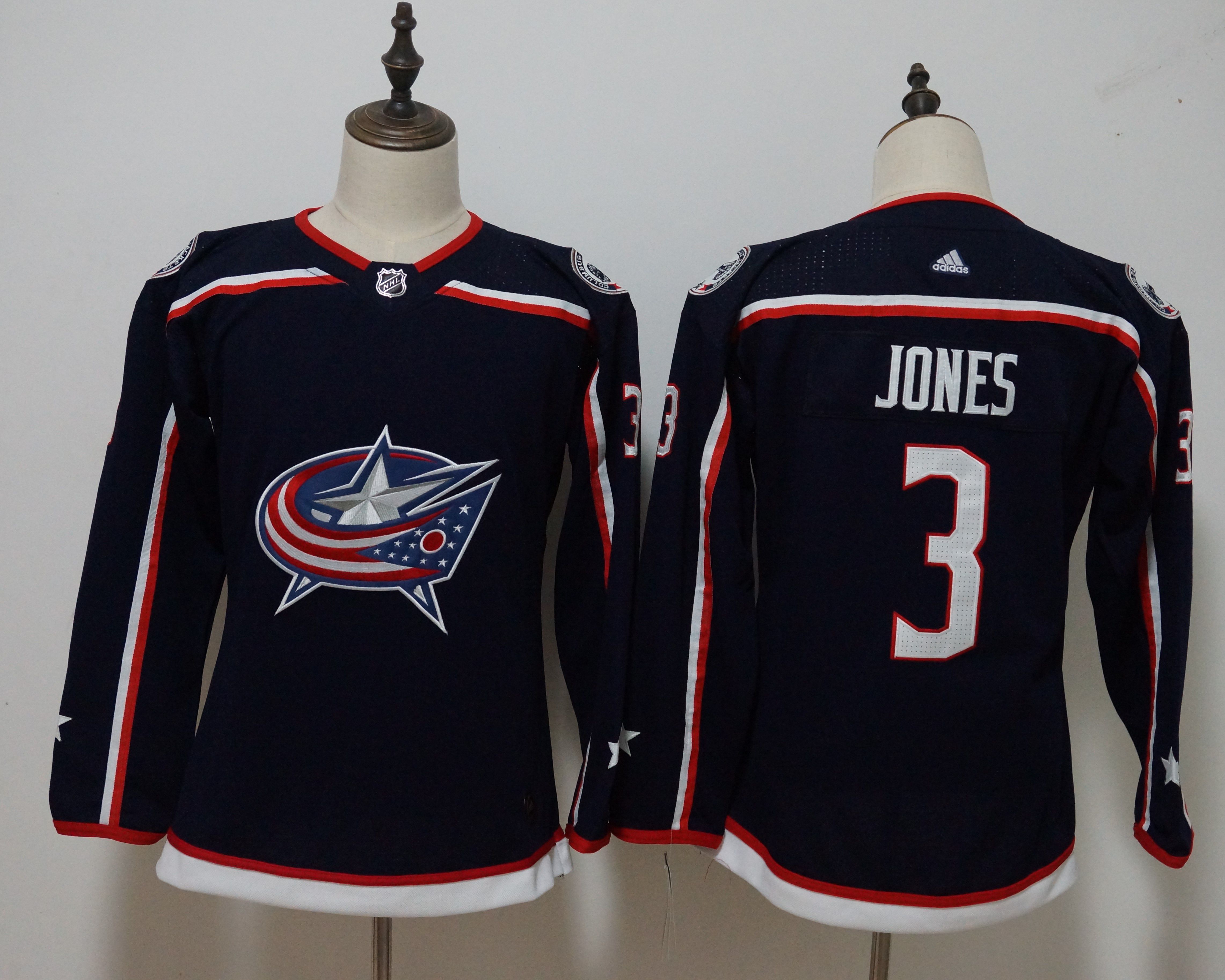 Women Columbus Blue Jackets #3 Jones Blue Hockey Stitched Adidas NHL Jerseys->women nhl jersey->Women Jersey
